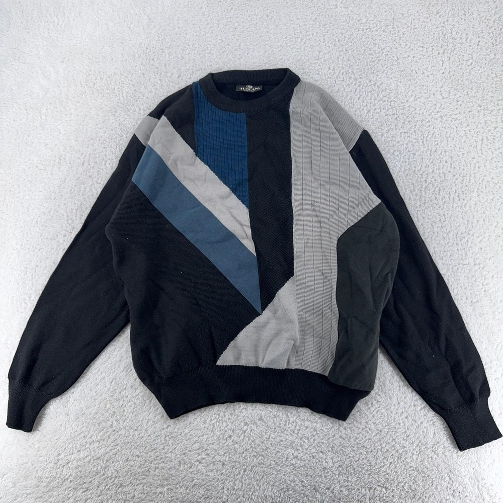 Vintage Tuscan Geometric Wool‎ Blend Sweater Mens Large Made Italy 90s Pullover